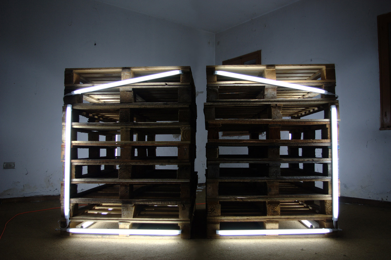 Art installation conceptual art with wood light and gaslamp